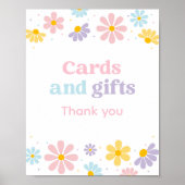 パステルデイジー花誕生日カードとギフトサイン ポスター (正面)