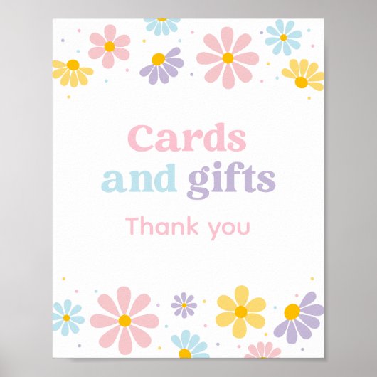 パステルデイジー花誕生日カードとギフトサイン ポスター (正面)