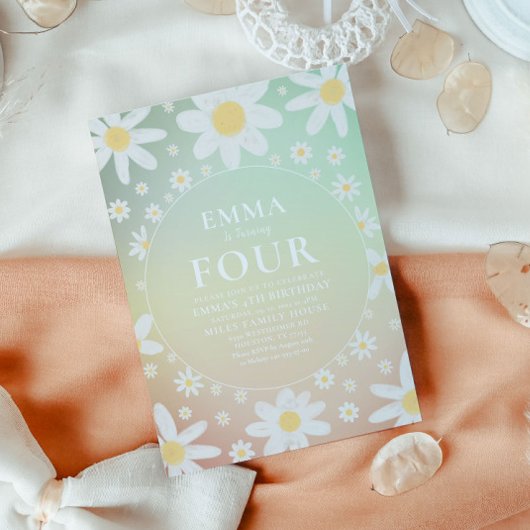 パステルデイジー誕生日パーティーの招待 招待状