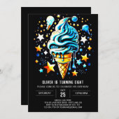 パステルデジタルシックボーイアイスクリーム誕生日 招待状 (正面/裏面)