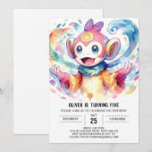 パステルデジタルモンキー誕生日 招待状 (正面/裏面)