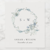 パステルデュスキーブルーフローラリース結婚ズモノグラム ワインラベル (シングルラベル)
