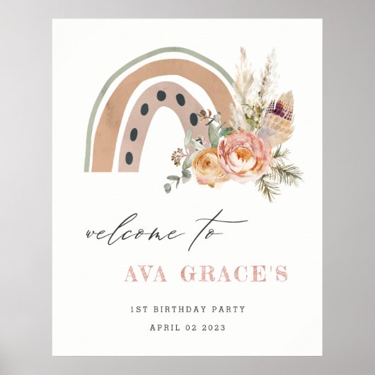 パステルデュスキーボホフローラレインボー誕生日ウェルカム ポスター (正面)