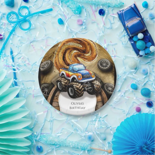 パステルトラックモンスタートラック誕生日 ペーパープレート (パーティー)