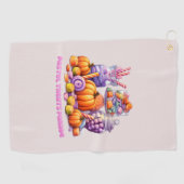 パステルトリートパレード – かわいいキャンディ&パンプキン ゴルフタオル (横)