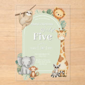 パステルトロピカルジャングルサファリ動物の誕生日 アクリル招待状 (正面)