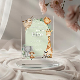 パステルトロピカルジャングルサファリ動物の誕生日 アクリル招待状