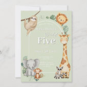 パステルトロピカルジャングルサファリ動物の誕生日 招待状 (正面)