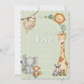 パステルトロピカルジャングルサファリ動物の誕生日 招待状 (正面)