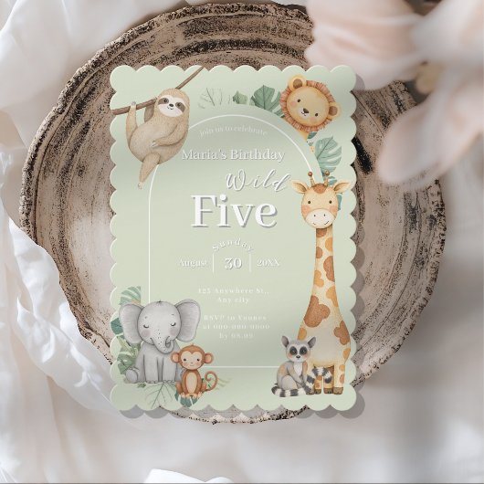 パステルトロピカルジャングルサファリ動物の誕生日 招待状