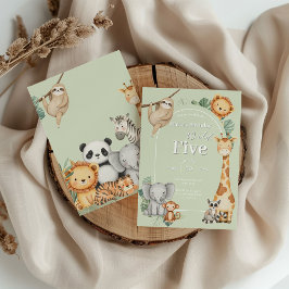 パステルトロピカルジャングルサファリ動物の誕生日 招待状