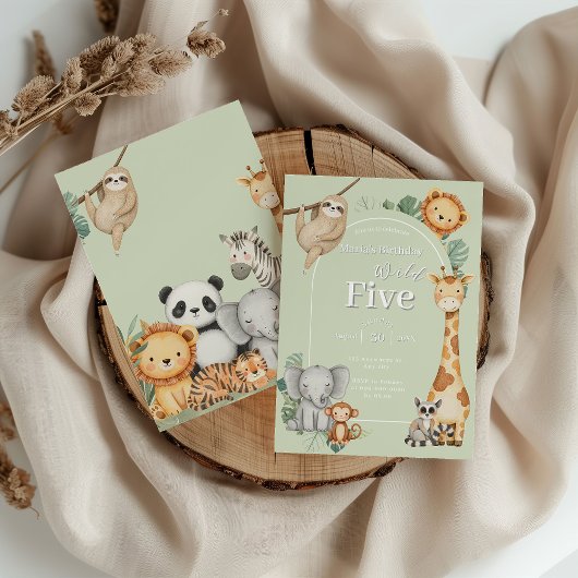 パステルトロピカルジャングルサファリ動物の誕生日 招待状