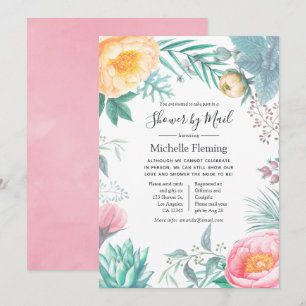 パステルトロピカルブライダルまたはベビーシャワーbyメール 招待状