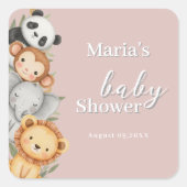 パステルトロピカルベビーシャワージャングルサファリ動物 スクエアシール (正面)