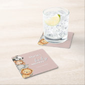 パステルトロピカルベビーシャワージャングルサファリ動物 スクエアペーパーコースター (インサイチュ)