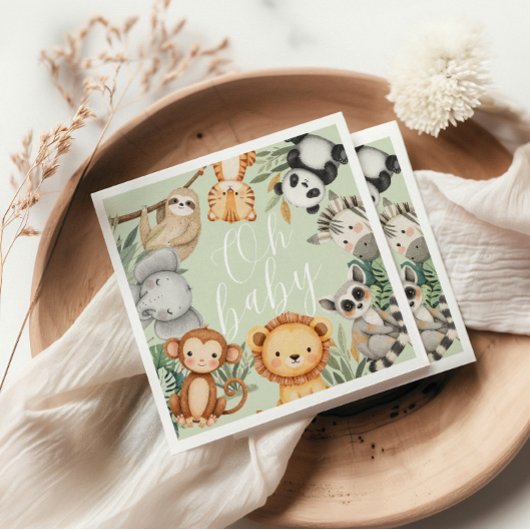 パステルトロピカルベビーシャワージャングルサファリ動物 スタンダードカクテルナプキン