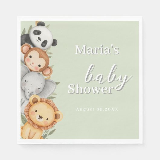 パステルトロピカルベビーシャワージャングルサファリ動物 スタンダードランチョンナプキン (正面)