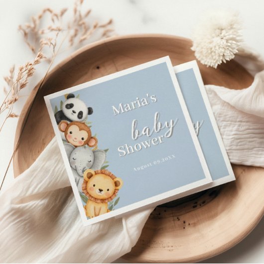 パステルトロピカルベビーシャワージャングルサファリ動物 スタンダードランチョンナプキン