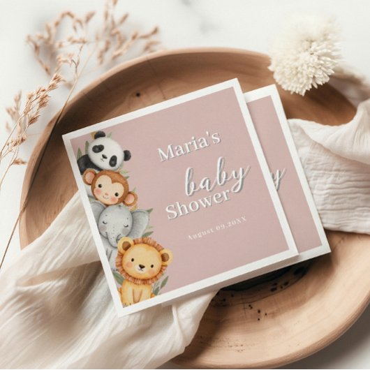 パステルトロピカルベビーシャワージャングルサファリ動物 スタンダードランチョンナプキン