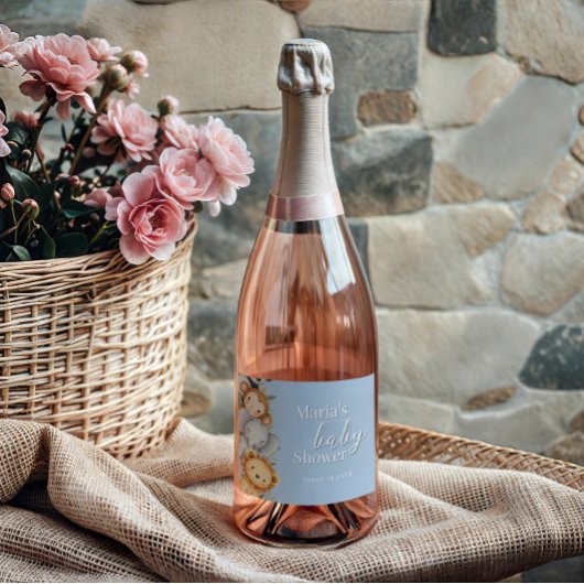 パステルトロピカルベビーシャワージャングルサファリ動物 スパークリングワインラベル