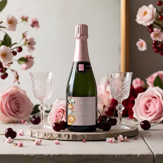 パステルトロピカルベビーシャワージャングルサファリ動物 スパークリングワインラベル