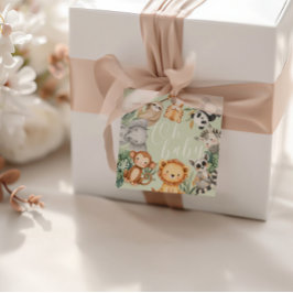 パステルトロピカルベビーシャワージャングルサファリ動物 フェイバータグ