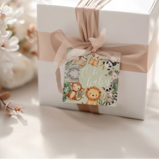 パステルトロピカルベビーシャワージャングルサファリ動物 フェイバータグ