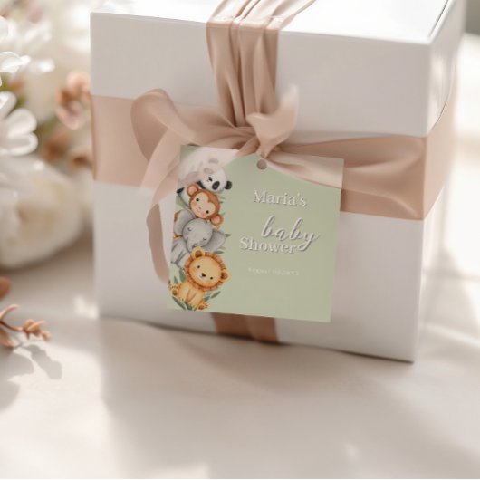 パステルトロピカルベビーシャワージャングルサファリ動物 フェイバータグ