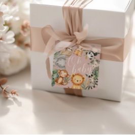 パステルトロピカルベビーシャワージャングルサファリ動物 フェイバータグ