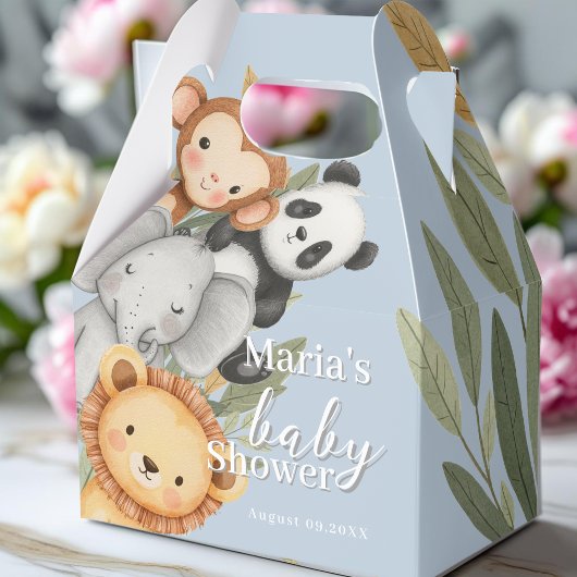 パステルトロピカルベビーシャワージャングルサファリ動物 フェイバーボックス