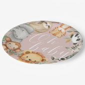 パステルトロピカルベビーシャワージャングルサファリ動物 ペーパープレート (アングル)