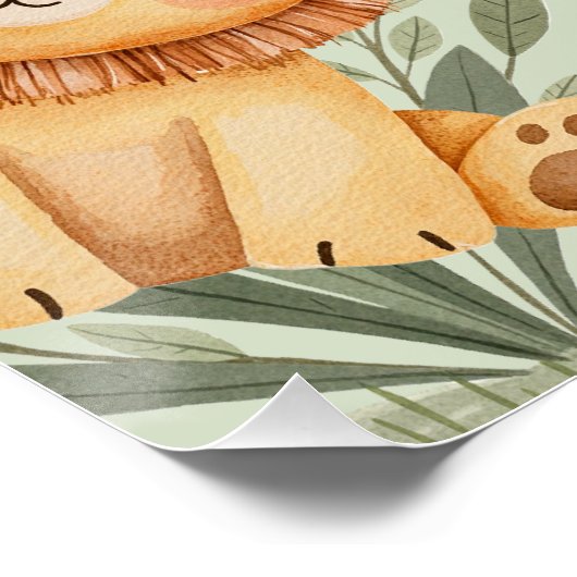 パステルトロピカルベビーシャワージャングルサファリ動物 ポスター (コーナー)