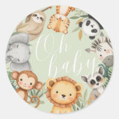 パステルトロピカルベビーシャワージャングルサファリ動物 ラウンドシール (正面)