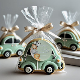 パステルトロピカルベビーシャワージャングルサファリ動物 ラウンドシール