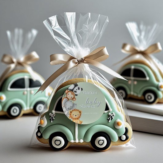 パステルトロピカルベビーシャワージャングルサファリ動物 ラウンドシール