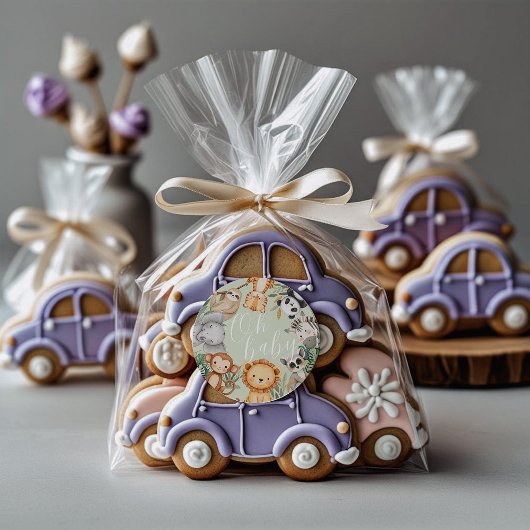 パステルトロピカルベビーシャワージャングルサファリ動物 ラウンドシール