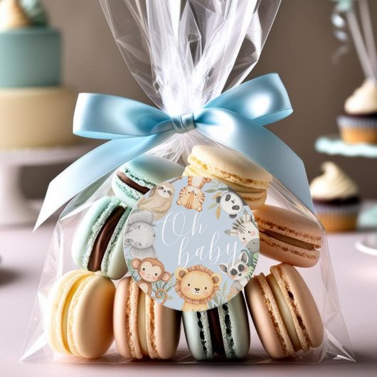 パステルトロピカルベビーシャワージャングルサファリ動物 ラウンドシール