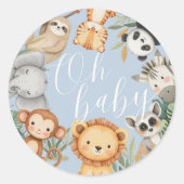 パステルトロピカルベビーシャワージャングルサファリ動物 ラウンドシール (正面)