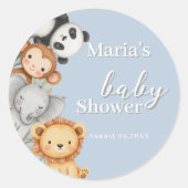 パステルトロピカルベビーシャワージャングルサファリ動物 ラウンドシール (正面)