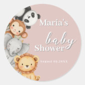 パステルトロピカルベビーシャワージャングルサファリ動物 ラウンドシール (正面)