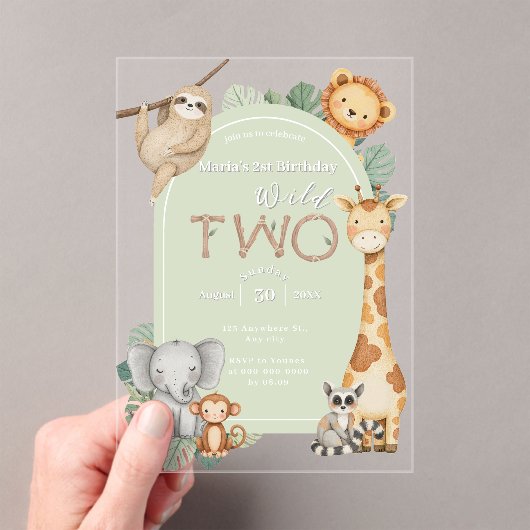 パステルトロピカルワイルドツージャングルサファリ動物 アクリル招待状 (インサイチュ (ポータブル))