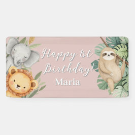 パステルトロピカルワイルドワンジャングルサファリフォトサイン 横断幕