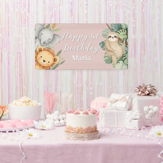 パステルトロピカルワイルドワンジャングルサファリフォトサイン 横断幕 (パーティー)