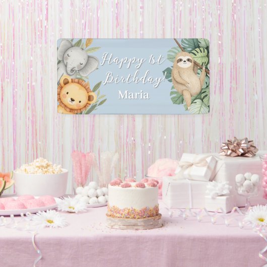 パステルトロピカルワイルドワンジャングルサファリフォトサイン 横断幕 (パーティー)