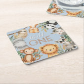 パステルトロピカルワイルドワンジャングルサファリ動物 スクエアペーパーコースター (アングル)