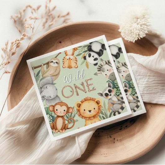 パステルトロピカルワイルドワンジャングルサファリ動物 スタンダードカクテルナプキン