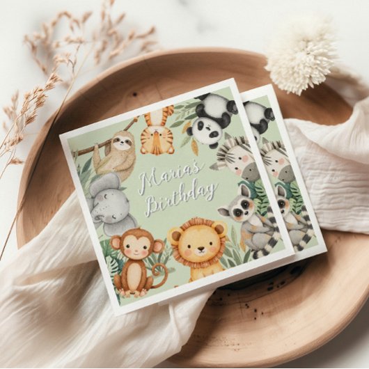 パステルトロピカルワイルドワンジャングルサファリ動物 スタンダードカクテルナプキン