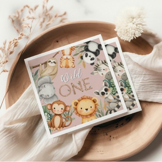 パステルトロピカルワイルドワンジャングルサファリ動物 スタンダードカクテルナプキン