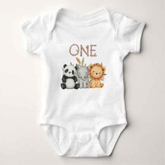パステルトロピカルワイルドワンジャングルサファリ動物 ベビーボディスーツ (正面)