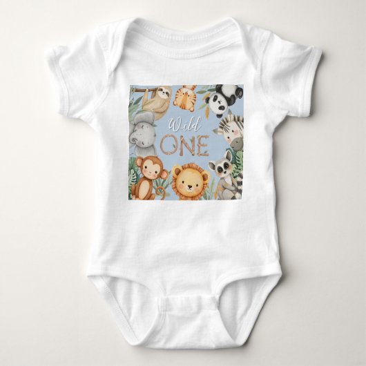 パステルトロピカルワイルドワンジャングルサファリ動物 ベビーボディスーツ (正面)